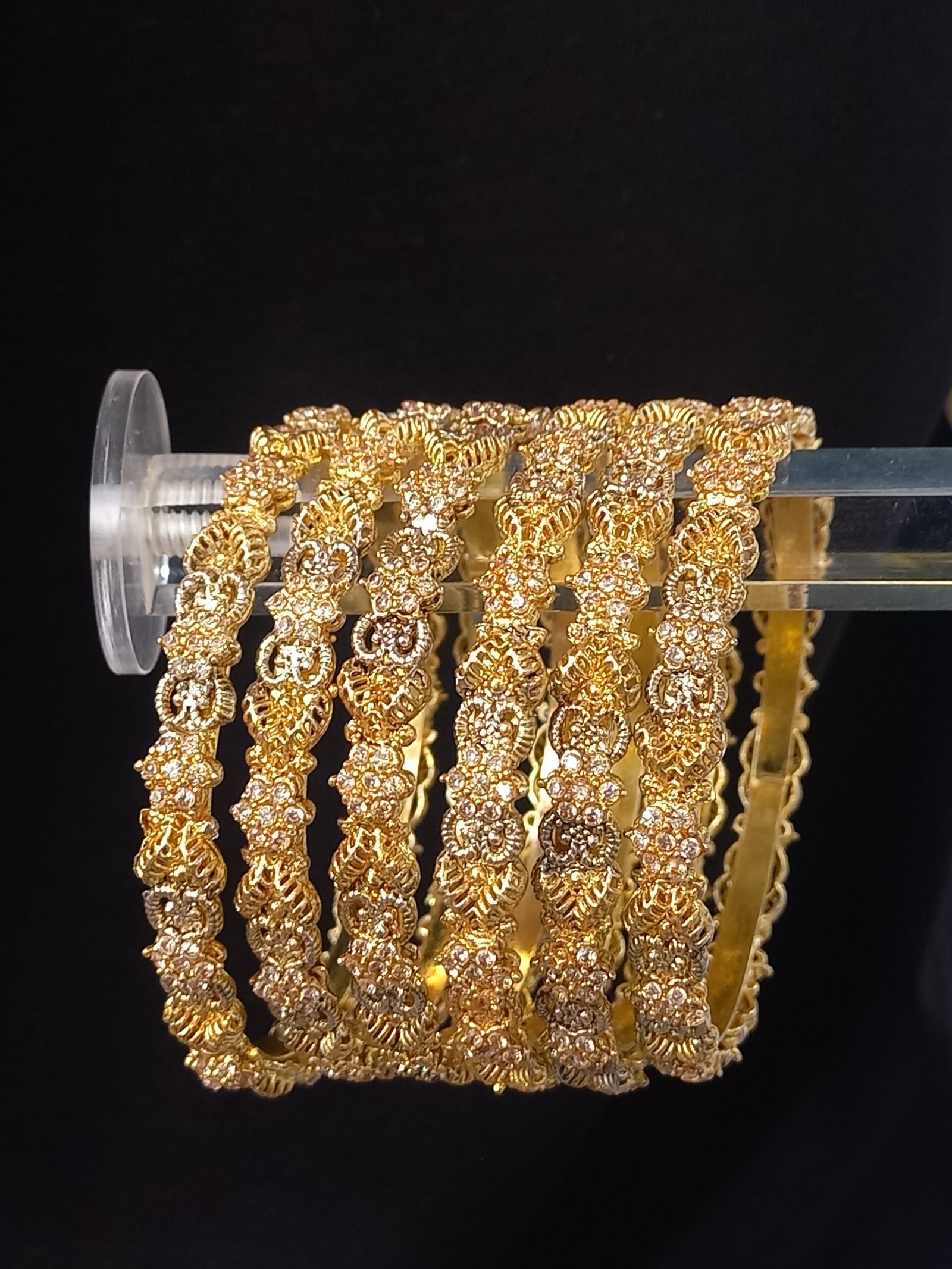 Gold look 6 pcs Indian Bangles with Zircon (KNG-PL-26-24)
