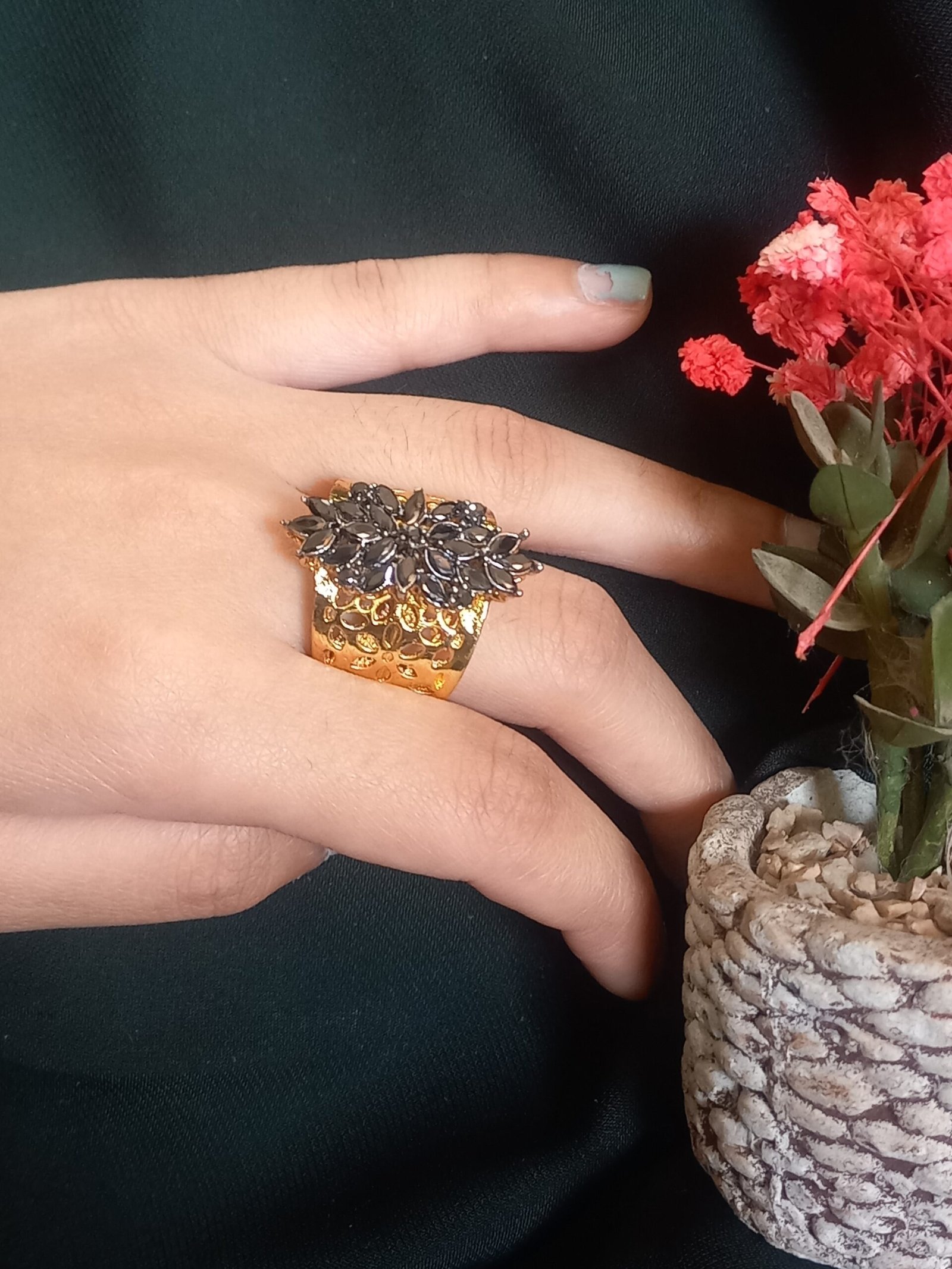 Gold Plated Ring with Real Stone (RG-GP-26-18)