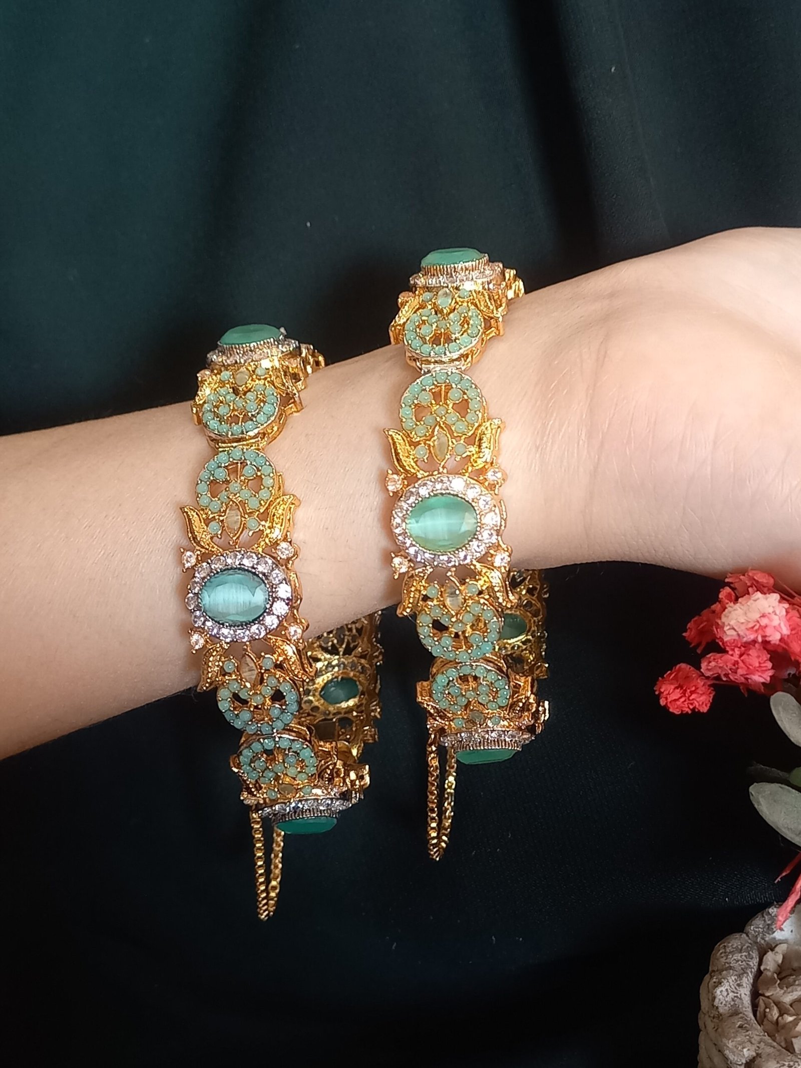 (Indian Real Stone Openable Kanggan) (KNG-26-14)