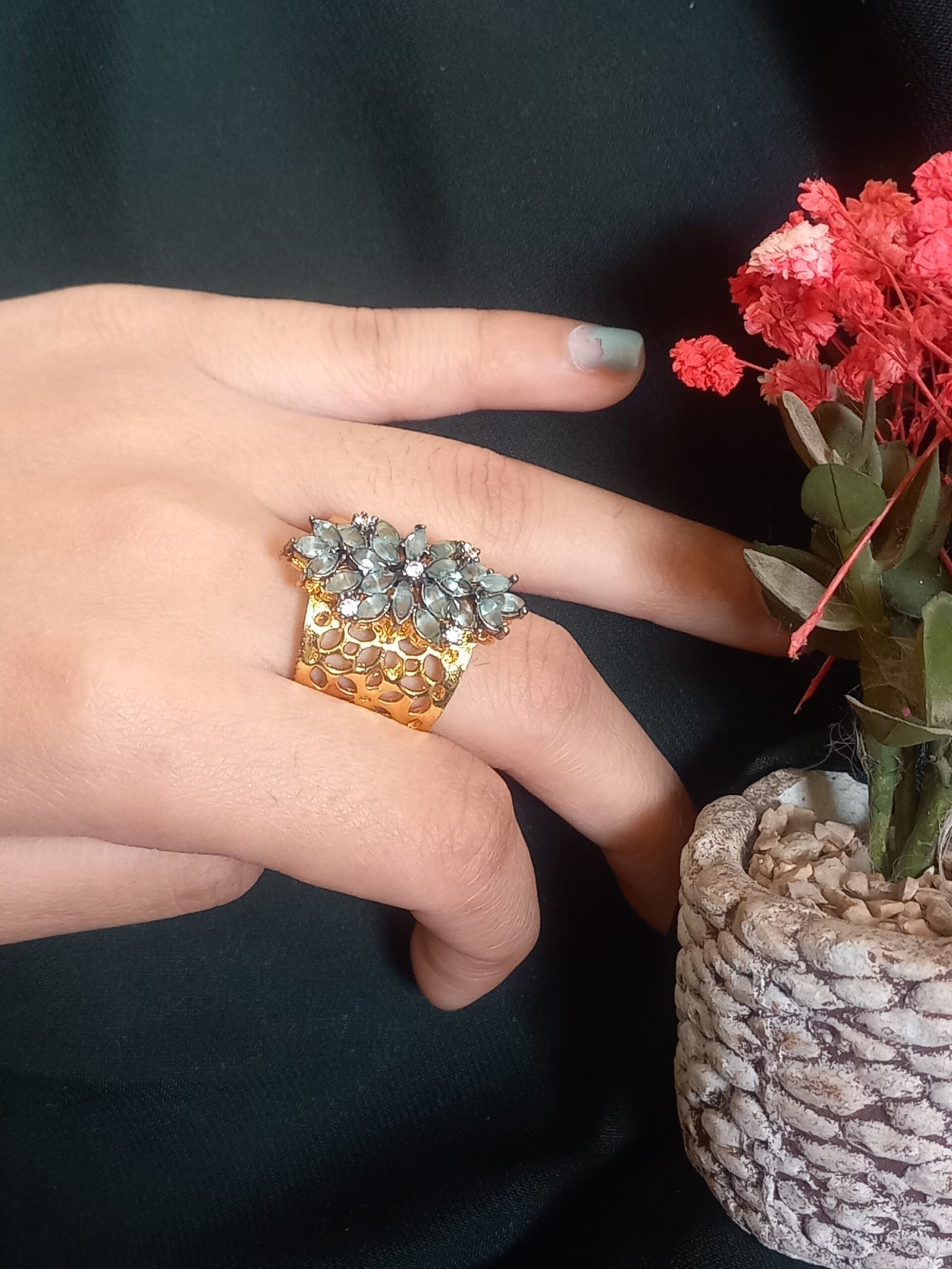 Gold Plated Ring with Real Stone (RG-GP-26-18)