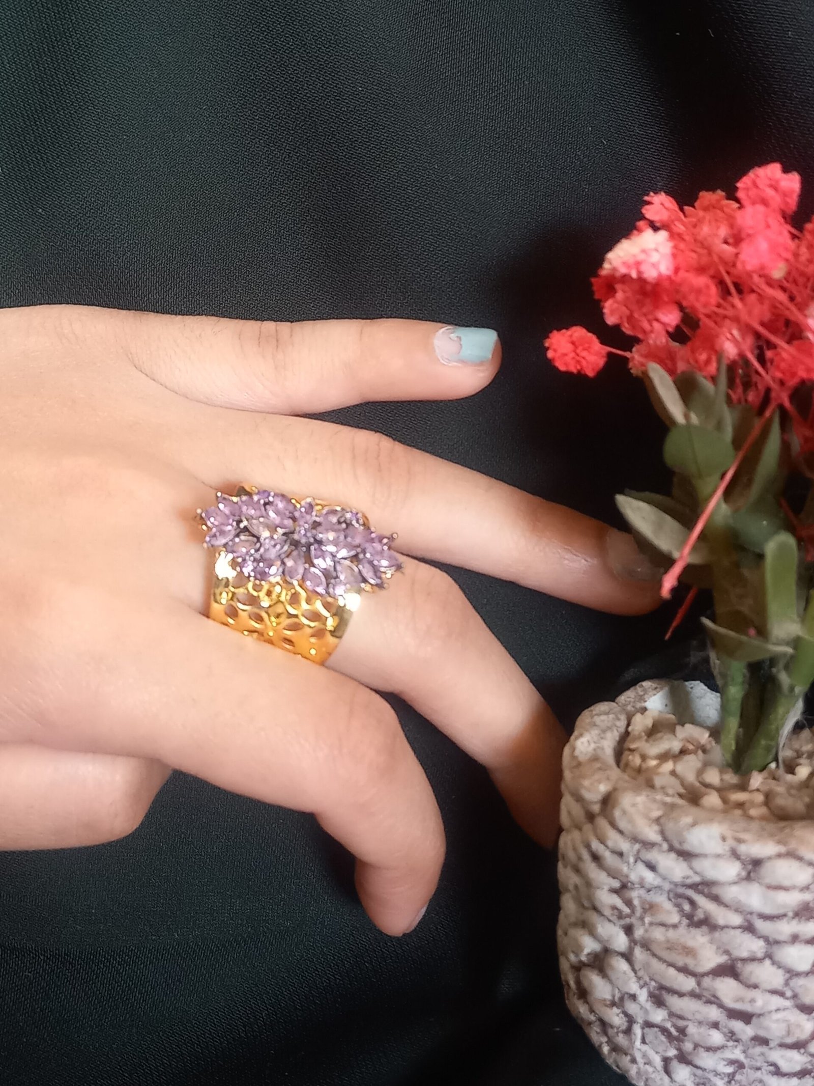 Gold Plated Ring with Real Stone (RG-GP-26-18)